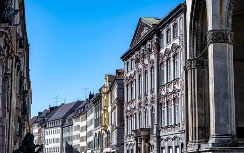 Preysing Palace and historic houses in Residenzstraße, Old Town, Munich, Upper Bavaria, Bavaria,