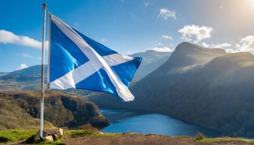The flag of Scotland flutters in the wind