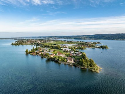 Aerial view, of the north-western tip of the island of Reichenau in Lake Constance, with the