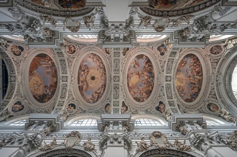 Baroque stucco and ceiling fresco created in the 17th century, Passau Cathedral, Passau, Lower