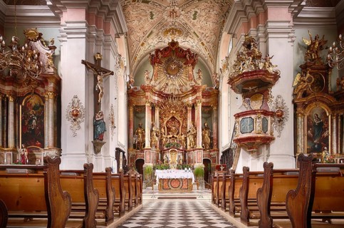 Interior view, high altar with miraculous image in the centre, pilgrimage church Parish Church of