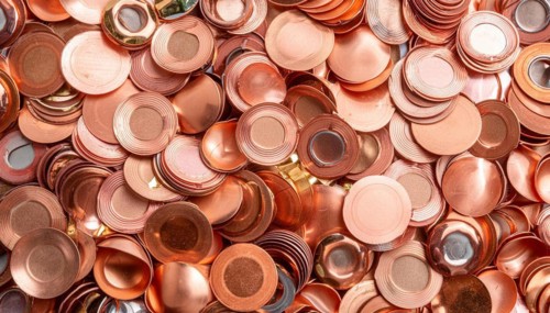 Material, metal, copper, a large quantity of metal discs made of copper, production residues for