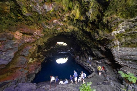 Lava tunnel, Jameos del Agua art and cultural site, designed by artist César Manrique, Lanzarote,