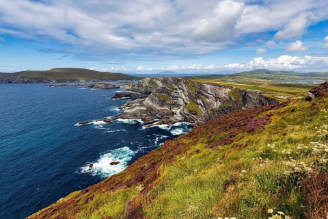 Rugged cliffs on the Atlantic, Kerry Cliffs, Skellig Ring scenic road, Portmagee, Iveragh