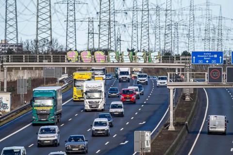 A57 motorway near Kaarst in the Rhine district of Neuss, view in the direction of the Kaarst