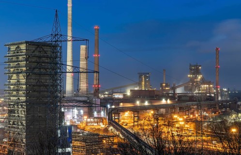 The Thyssenkrupp Steel steelworks in Duisburg-Marxloh, on the Rhine, quenching tower of the coking