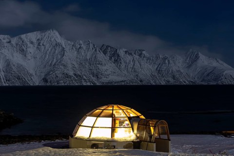 Hotel, Igloo, Lyngen North, moonlight, night shot, snow, Lyngen Alps, Norway, Europe