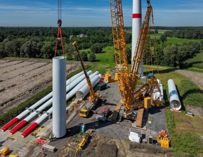 Dorsten, North Rhine-Westphalia, Germany, construction of a wind turbine, the first wind turbine of
