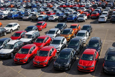 Duisburg, North Rhine-Westphalia, Germany, new cars, transhipment centre, car terminal in Duisburg