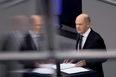 Olaf Scholz (SPD, Federal Chancellor) speaks during a Bundestag debate on a government statement on