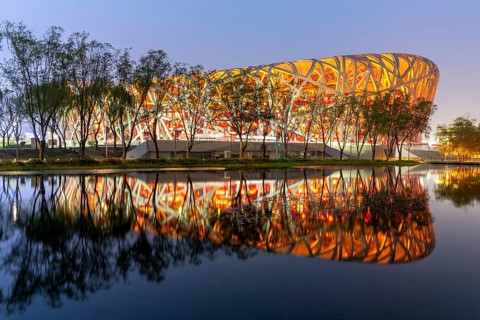 Olympic Stadium Bird's Nest Beijing Olympic Stadium modern architecture in Beijing, China, Asia