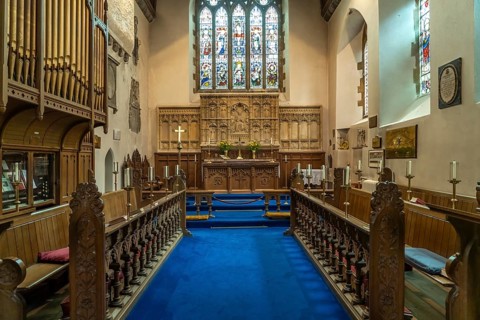 Interior of the church of St Mary the Virgin in Pembroke, Wales, Great Britain