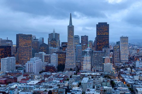 The San Francisco skyline at dusk, California, United States of America, USA, North America