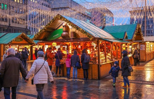 Essen, North Rhine-Westphalia, Germany - Christmas market in Essen in times of the corona pandemic