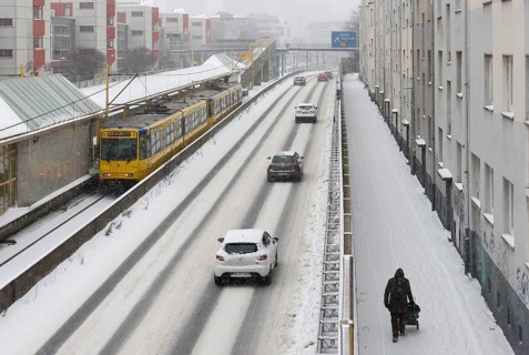 Essen, North Rhine-Westphalia, Germany - Onset of winter in the Ruhr area, few cars driving on the