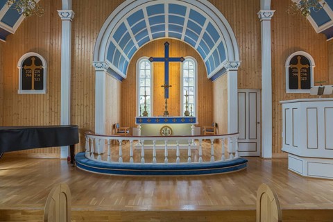 Inside the blue Church in Seydisfjördur, East Iceland