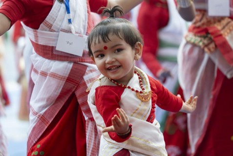 Children participate in a Bihu dance workshop, ahead of Rongali Bihu festival, in Guwahati, Assam,