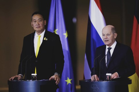 (R-L) Olaf Scholz (SPD), Federal Chancellor, and Srettha Thavisin, Prime Minister of Thailand, at a