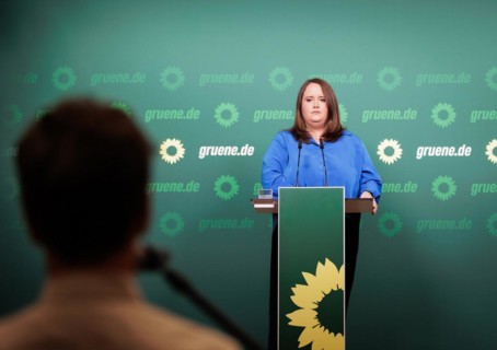 Ricarda Lang, Federal Chairwoman of Bündnis 90/Die Grünen, recorded during a press conference in
