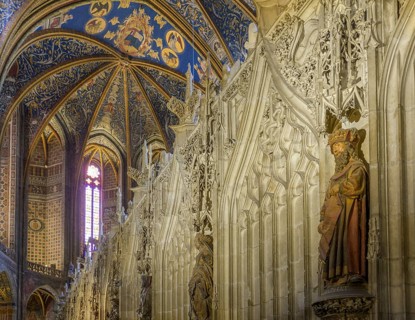 Detail of the choir and ceiling fresco in St Cecilia's Cathedral in Albi, Tarn department, France,