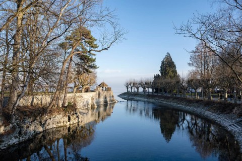 The island canal on the shore of Lake Constance and the Constance funnel, Dominican Island on the