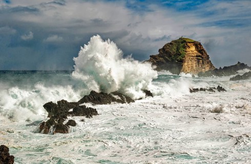 High waves on the rocks of Porto Moniz, Atlantic surf, storm, Porto Moniz, Madeira, Portugal,
