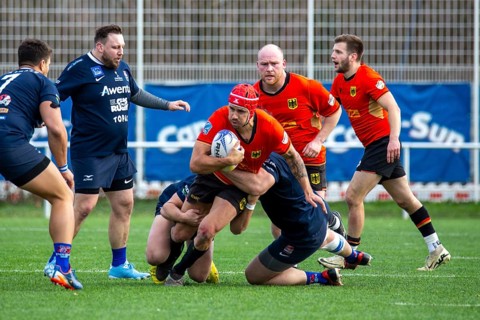 Rugby: Germany against MKS Pogon Awenta Siedlce, Poland in Heidelberg (test match of the German