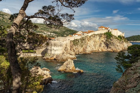 Bokar Fortress, Kolorina Bay and city walls in Dubrovnik, Croatia, Europe