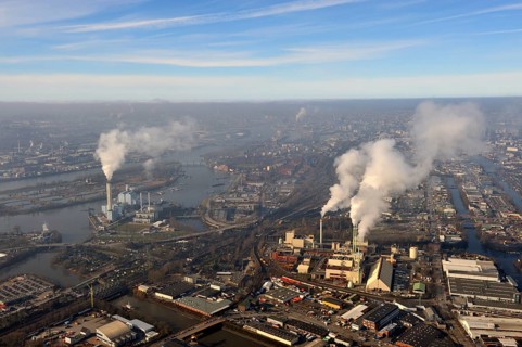 Inversion weather situation in Hamburg. An inversion is a weather situation characterised by a