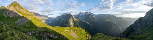 Mountain landscape at sunset at the Cabane de Louvie, summit Grand Combin de Grafeneire, Fionnay,