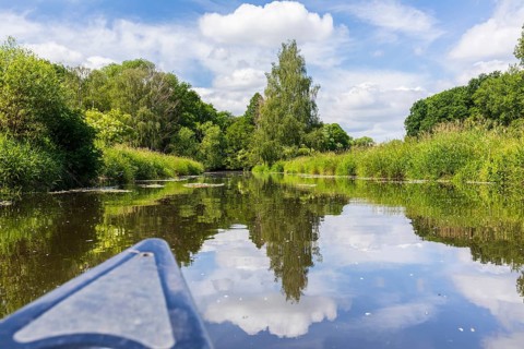 Canoeing on the Große Röder near Skassa, Großenhain, Saxony, Germany, Europe