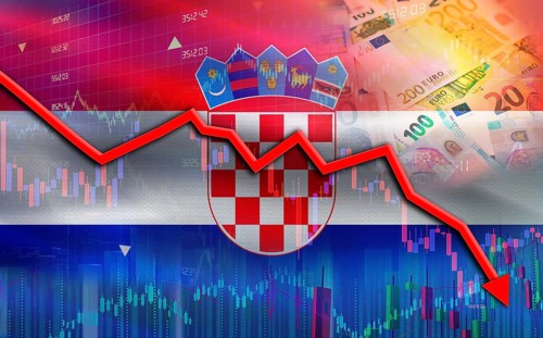 Croatia financial fall on economy market. Croatia financial crisis on economic graph