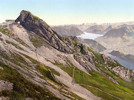 View towards Glarnisch, Pilatus, Switzerland, Historical, digitally restored reproduction from a