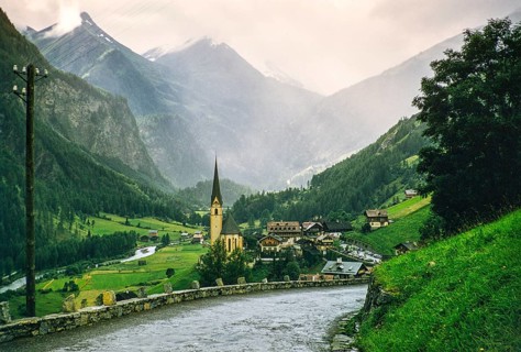 Village of Heiligenblut and Großglockner massif Alpine mountain range, Spittal an der Drau,
