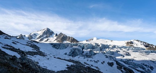 High alpine mountain landscape, summit of the Aiguille de Chardonnet and Glacier du Tour, glaciers