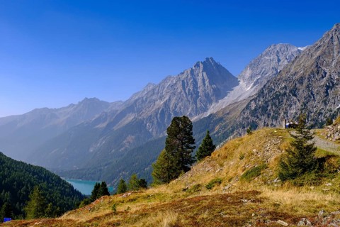 At the Staller Sattel, with Lake Antholz, behind Hochgall, between the Antholz Valley, South Tyrol