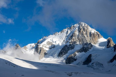 High alpine mountain landscape, summit of the Aiguille de Chardonnet and Glacier du Tour, glaciers