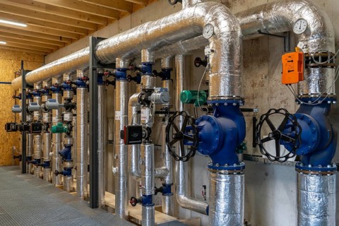 Pipelines, control elements of the heat storage tank of a biogas plant, 5000 cubic metres of hot