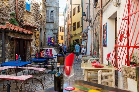 Picturesque alley, old town, Castelsardo, Sardinia, Italy, Europe