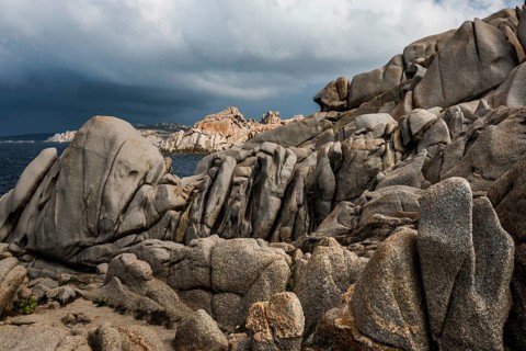 Bizarre and huge granite rocks by the sea, Capo Testa, near Santa Teresa di Gallura, Sardinia,