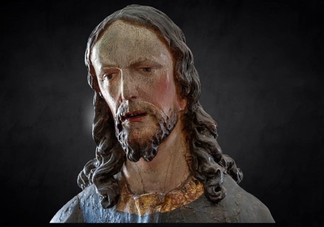 Palmesel wooden figure around 1880, Christ detail on dark ground, Dominican convent Wettenhausen,