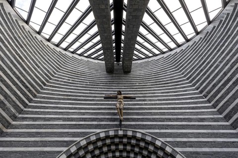 Chiesa di San Giovanni Battista, interior view, architect Mario Botta, Mogno, near Fusio,
