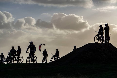Mountain bike trail with jumps, downhill trail, on the Norddeutschland spoil tip in