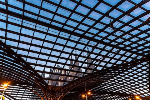 Cologne Central Station, glass roof, Cologne Cathedral, Cologne, North Rhine-Westphalia, Germany,