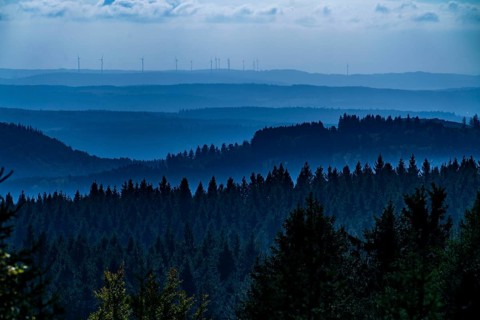 View from Kahlen Asten mountain, to the east, forest landscape in Hochsauerlandkreis, Hochheide,