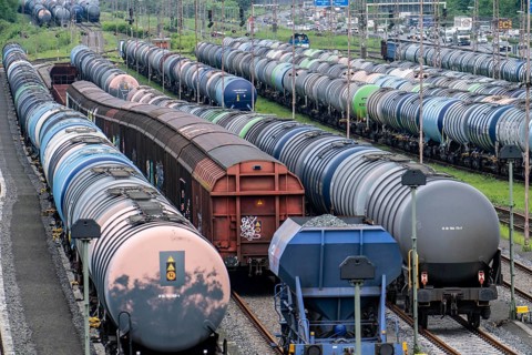 Gelsenkirchen Bismarck marshalling yard, goods trains are assembled and shunted here, tank wagons