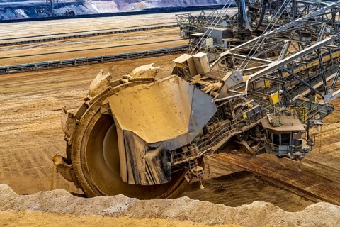 Opencast lignite mine Garzweiler 2, bucket wheel excavator 261 excavating the surface, at the rest