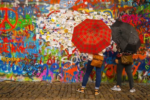 Graffiti, notes with wishes and requests, John Lennon Wall, Grossprior Square, Prague, Czech