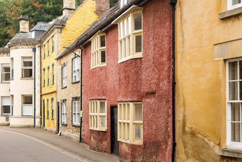 Historic row of houses in Patford Street, Calne, Wiltshire, England, UK
