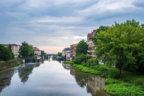 The so-called Opole Venice or Little Venice on the Mühlgraben in Opole, Opole Voivodeship, Poland,